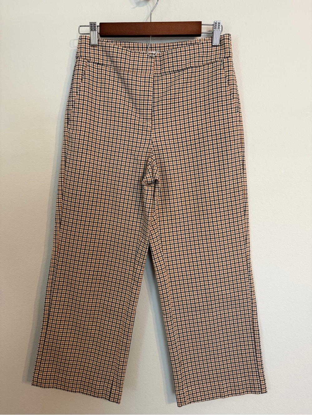 LOFT Tan, orange and Navy Plaid Straight-Leg Pants